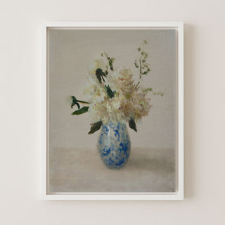 White Floral in a Blue and White Vase