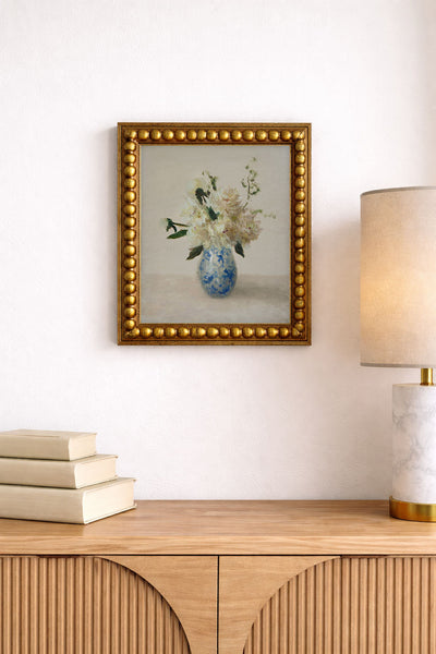 White Floral in a Blue and White Vase