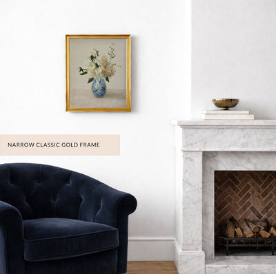 White Floral in a Blue and White Vase