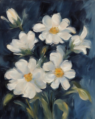 WHITE FLOWERS, INDIGO BACKGROUND II