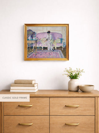 WOMAN SEATED ON SOFA IN INTERIOR - Museum Quality Art