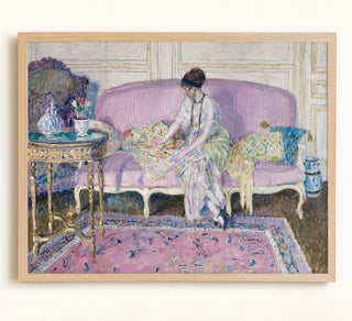 WOMAN SEATED ON SOFA IN INTERIOR - Museum Quality Art