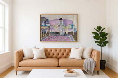 WOMAN SEATED ON SOFA IN INTERIOR - Museum Quality Art
