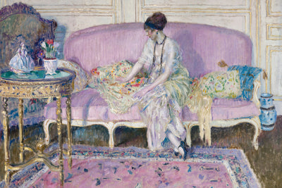 WOMAN SEATED ON SOFA IN INTERIOR - Museum Quality Art