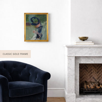 Woman Wearing a Black and Green Hat, Sewing