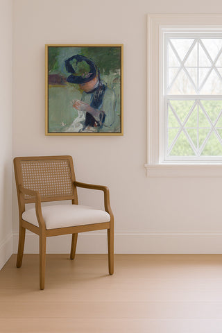 Woman Wearing a Black and Green Hat, Sewing