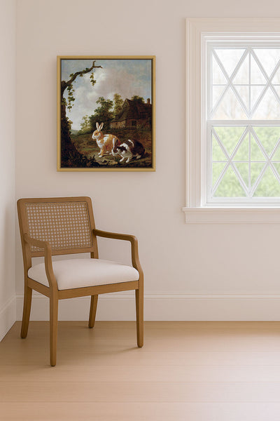 WOODED LANDSCAPE WITH TWO HARES - Museum Quality Art