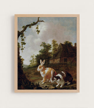 WOODED LANDSCAPE WITH TWO HARES - Museum Quality Art