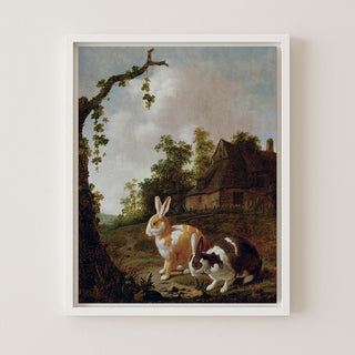 WOODED LANDSCAPE WITH TWO HARES - Museum Quality Art