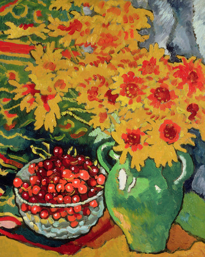 YELLOW FLOWERS AND A BOWL OF CHERRIES - Museum Quality Art