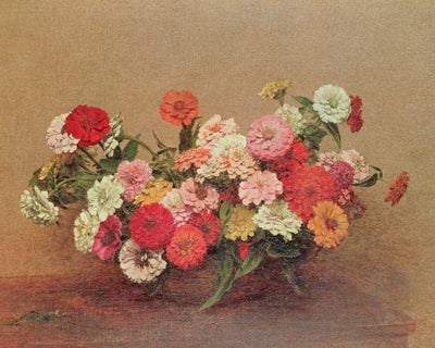 ZINNIAS IN A GLASS BOWL