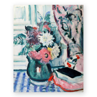 mixed-dahlias-in-a-green-vase-with-books-on-a-chequered-tablecloth_Featured