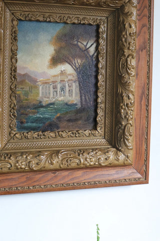 Trevi Fountain - Oil on Canvas, Framed in Antique Frame, Total Size 18x20"
