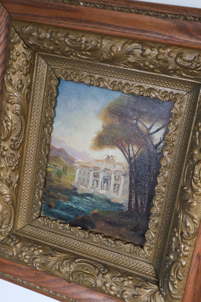 Trevi Fountain - Oil on Canvas, Framed in Antique Frame, Total Size 18x20"