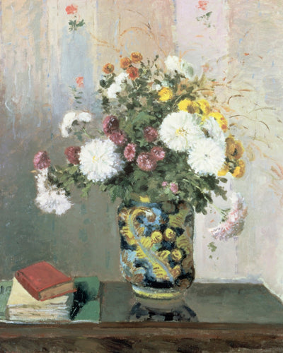 CHRYSANTHEMUMS IN A CHINESE VASE