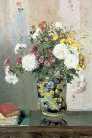 CHRYSANTHEMUMS IN A CHINESE VASE