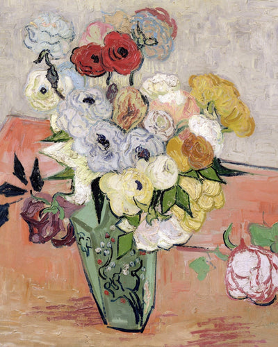 JAPANESE VASE WITH ROSES AND ANEMONES