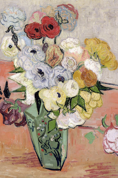 JAPANESE VASE WITH ROSES AND ANEMONES